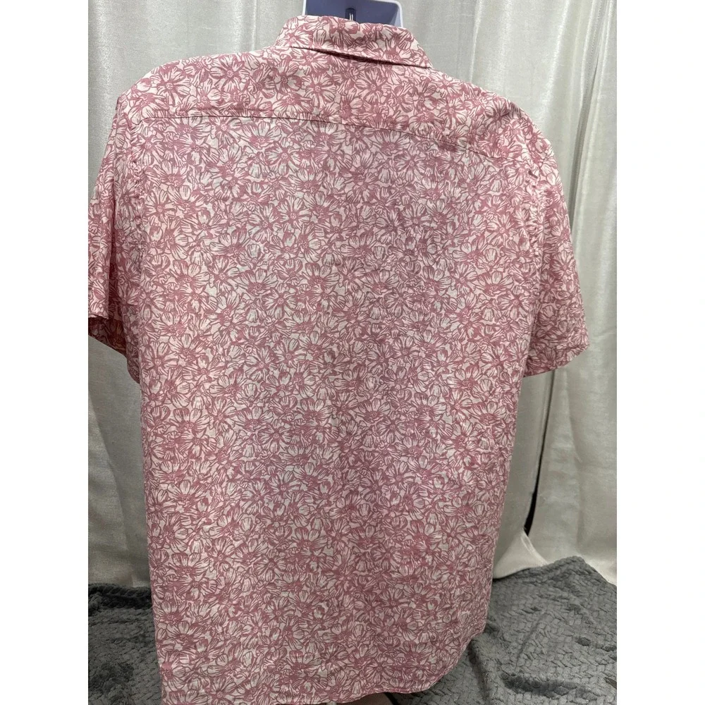 Original Penguin Mens XL Pink‎ Floral Linen Blend Short Sleeve Button Down Shirt